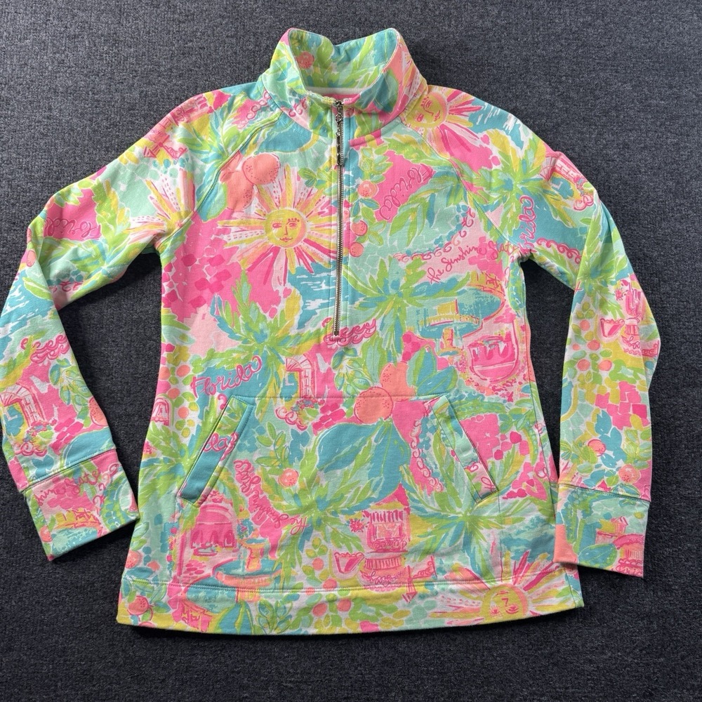 Lilly Pulitzer Reagan Full Zip Jacket Tropical Size XS Athletic Pink Green EUC